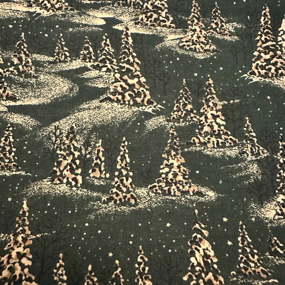 Classic Cottons 2003 Winter Pine Trees Fabric 1.5 Yards x 44" Forest Green stars
